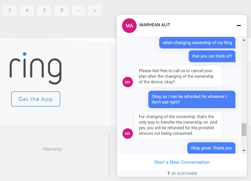 Conversation with Ring Support