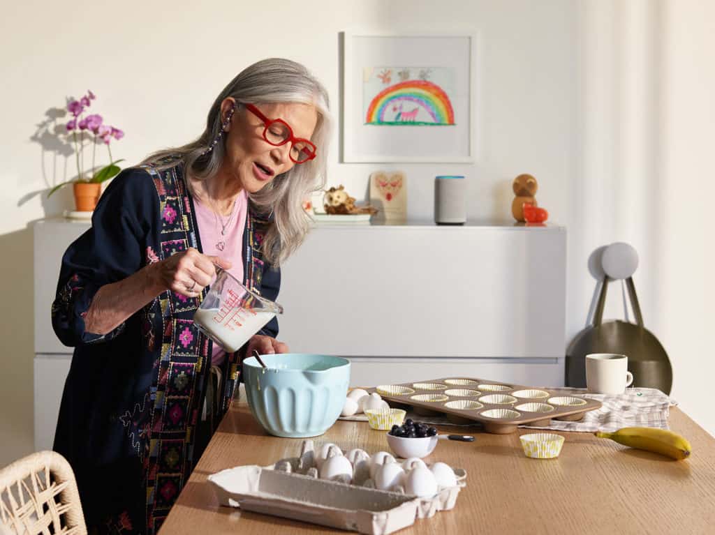 Echo plus in the kitchen with woman