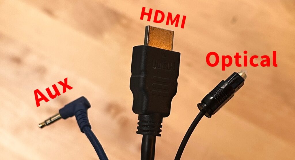 Aux, HDMI and optical cables