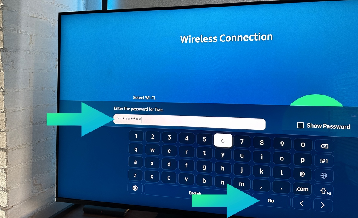 Enter wifi password and select go - samsung tv