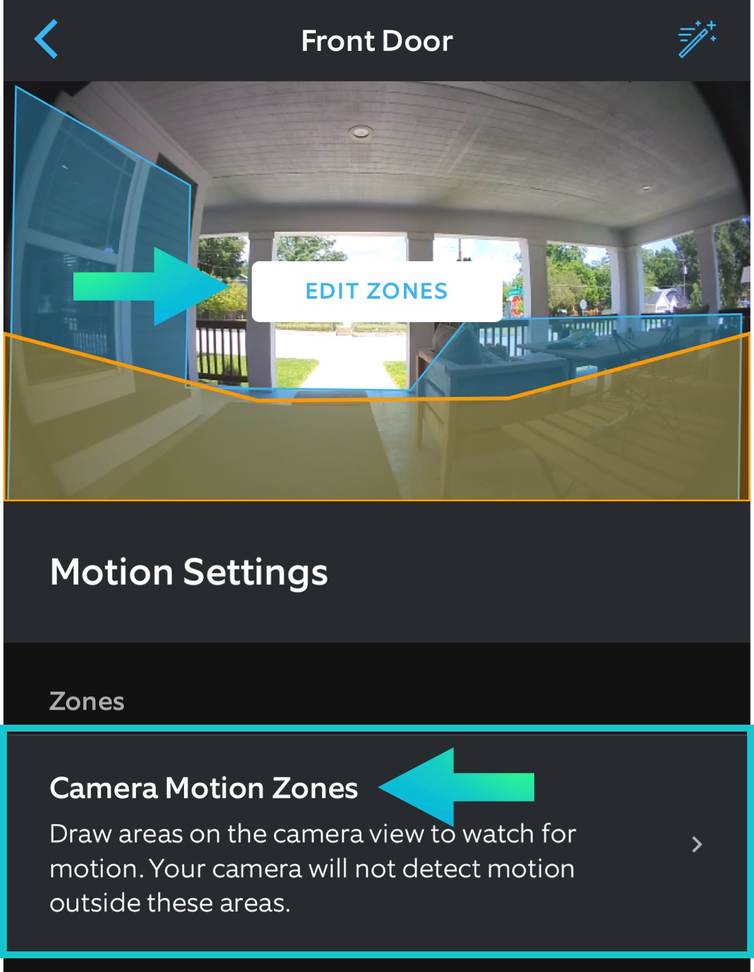 Select the camera motion zones 