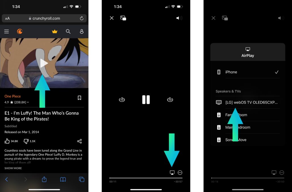 Airplay Crunchyroll to LG TV