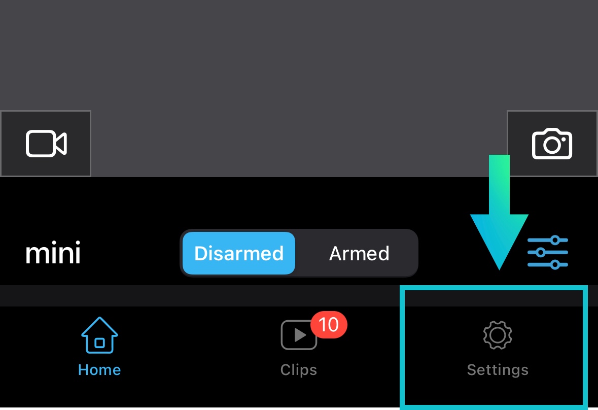 Select settings in the Blink app