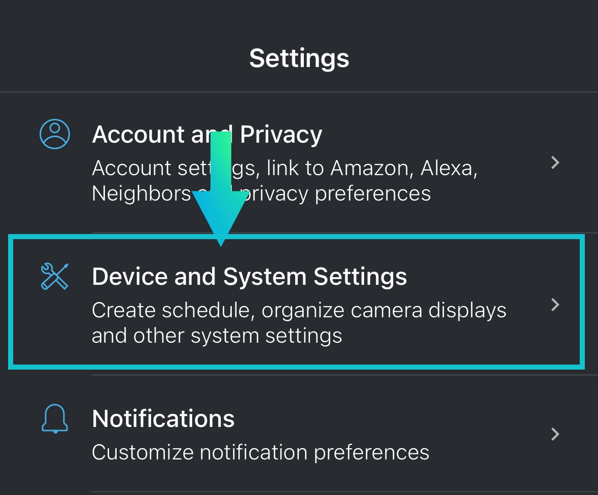 Select the device and system system settings