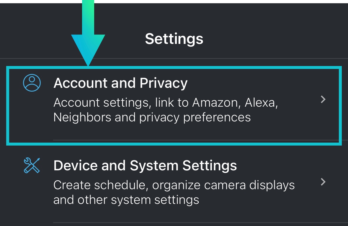 Select account and privacy in blink app