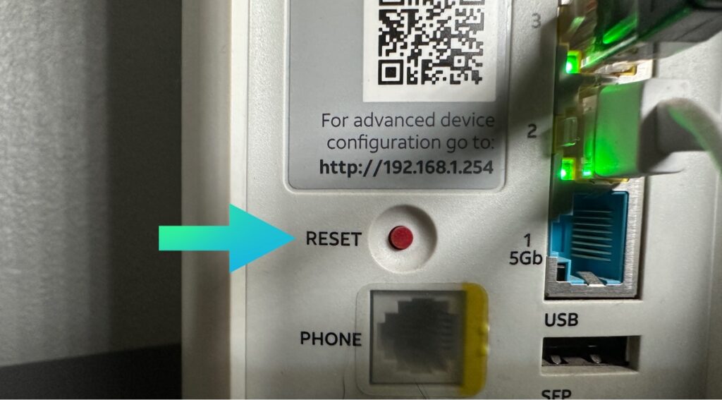 ATT router reset button