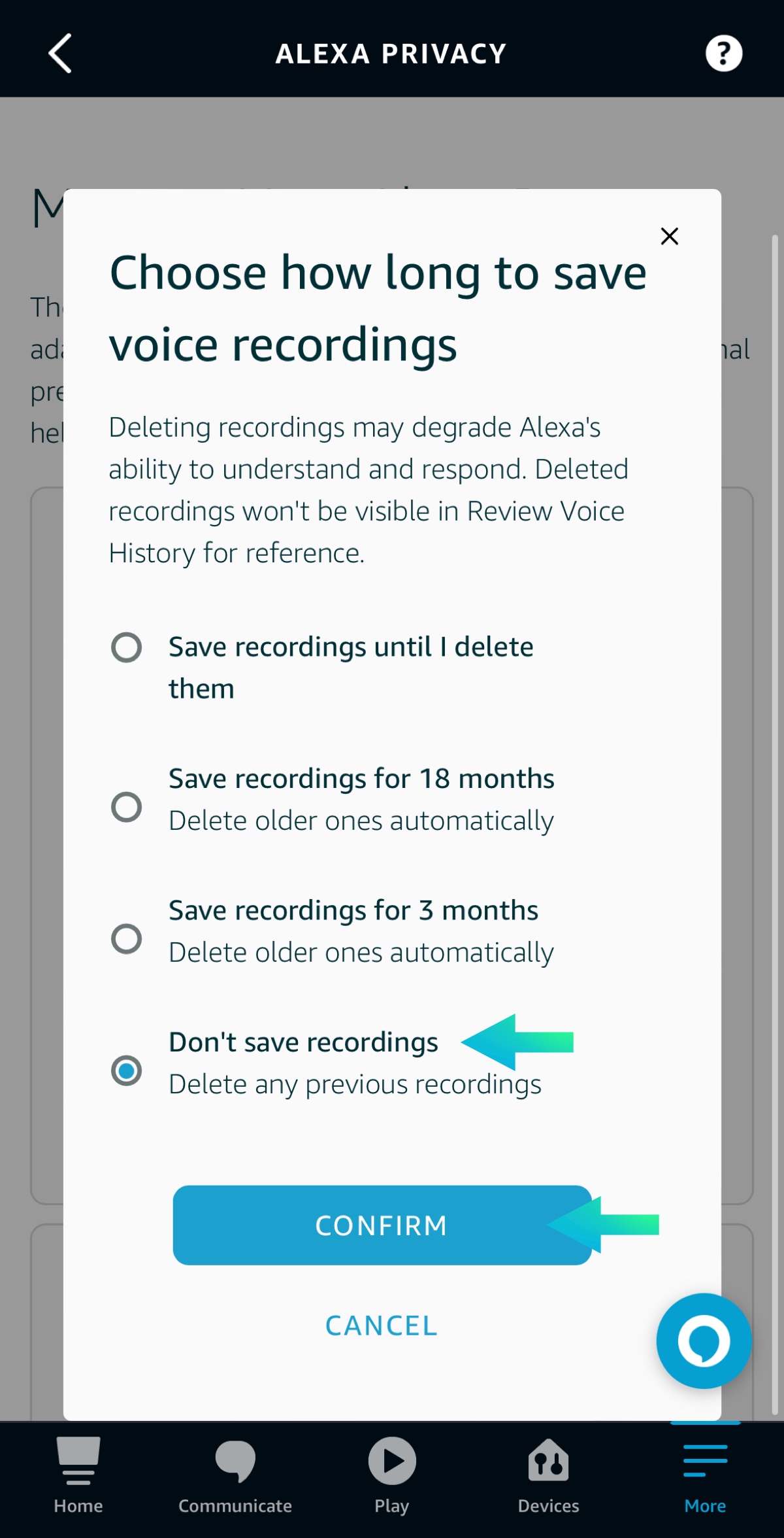 Alexa - dont save recordings