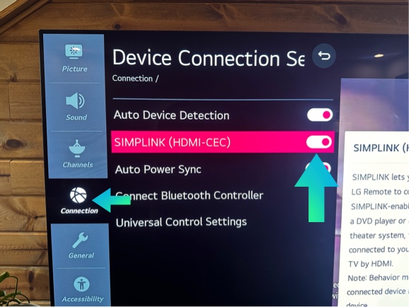 Disable SIMPLINK on LG TV