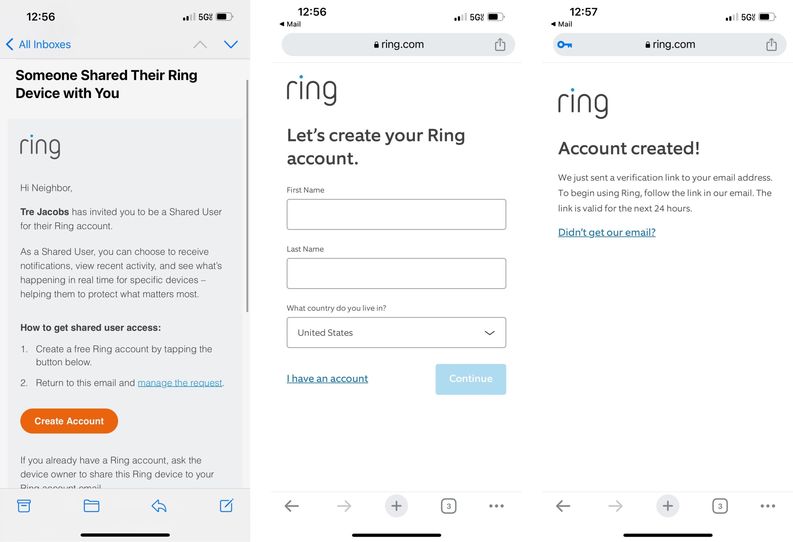 Ring emails for shared user