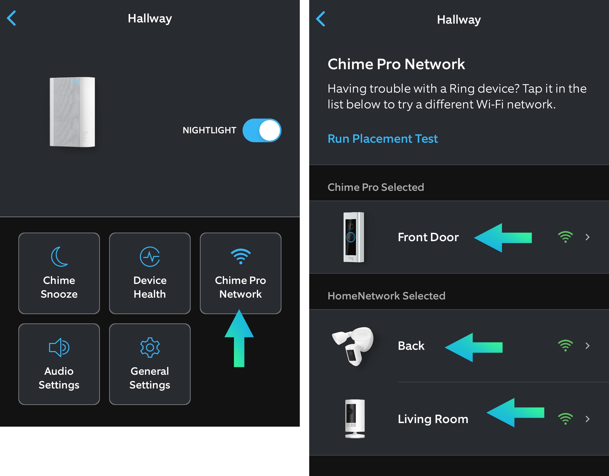 Select Chime Pro network then connect the devices