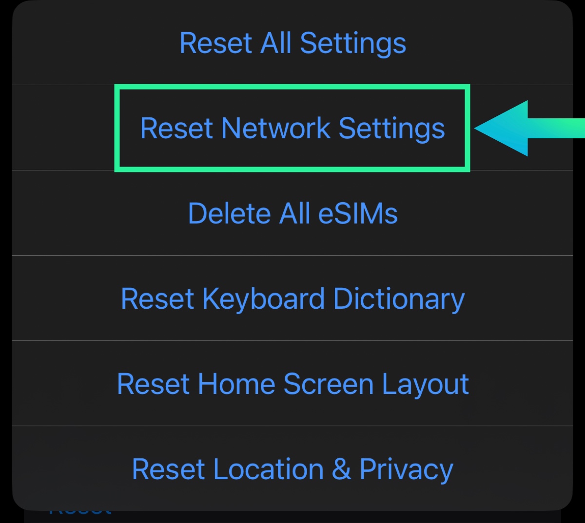 iphone reset network settings