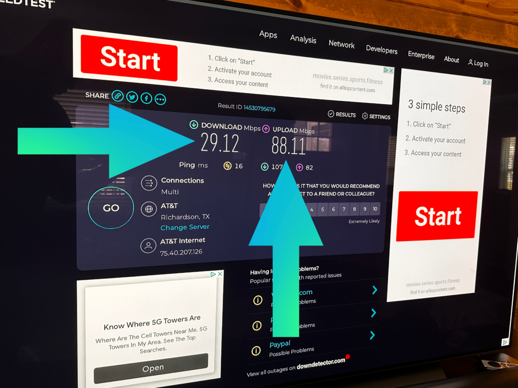 Speed test results on LG TV