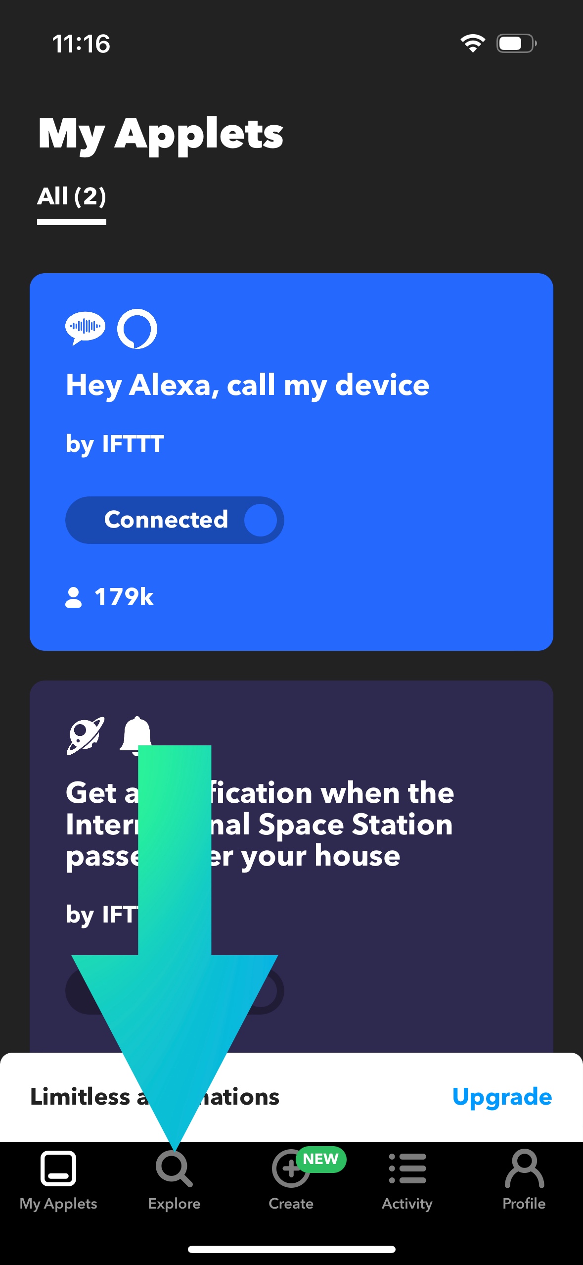 Select Explore from the IFTTT home screen