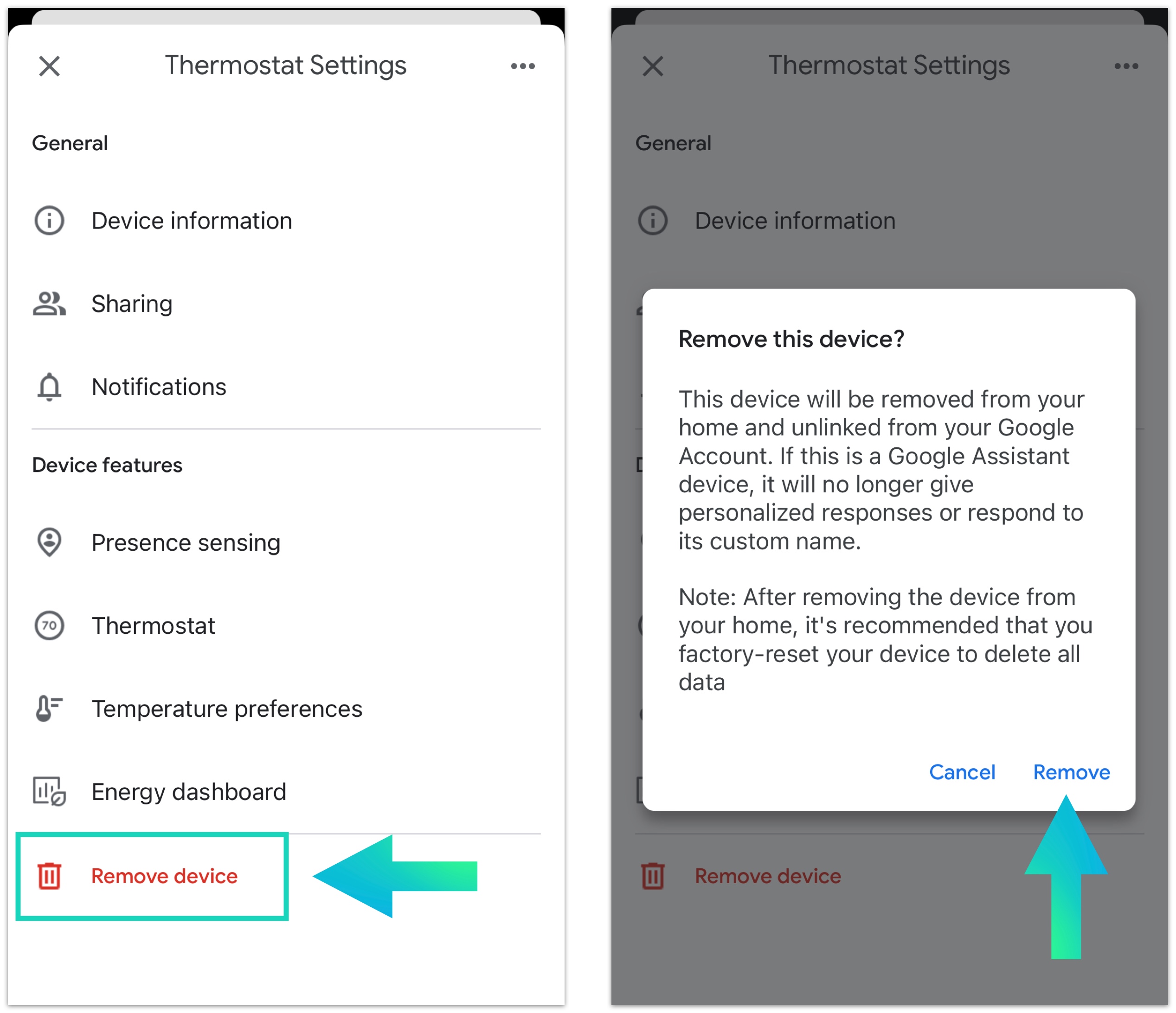 Google home app - remove thermostat