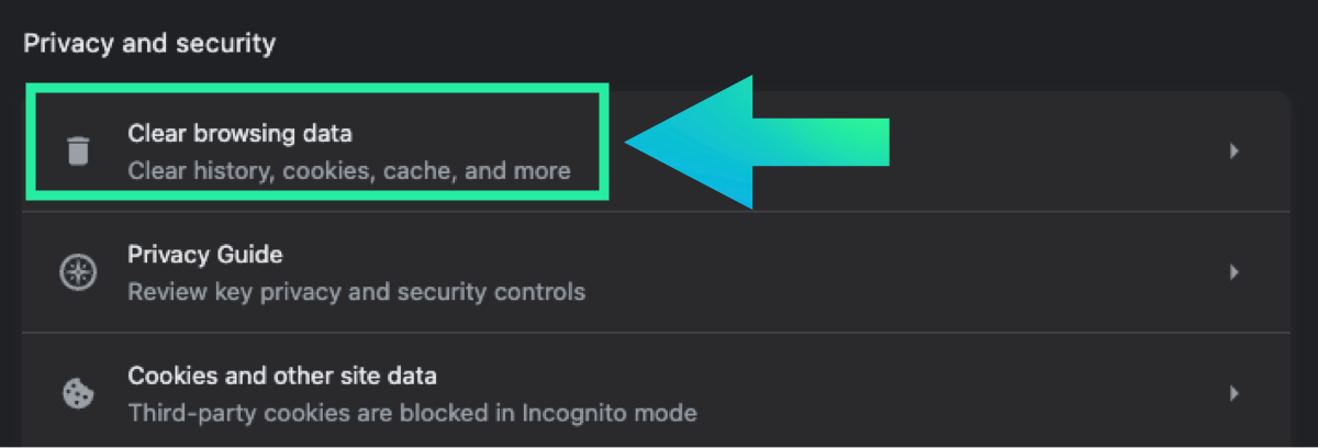 Google Chrome - clear browsing data