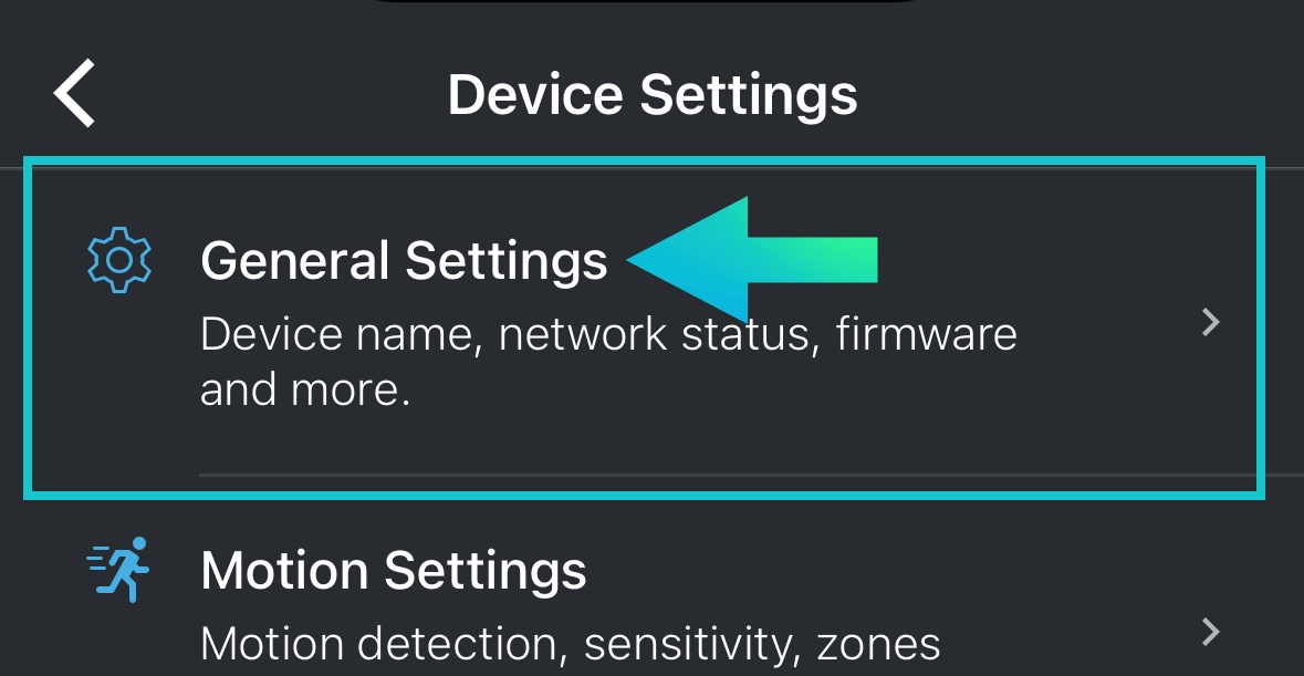 Select general settings in the Blink camera