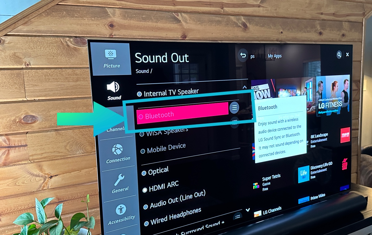 Bluetooth highlighted on LG TV