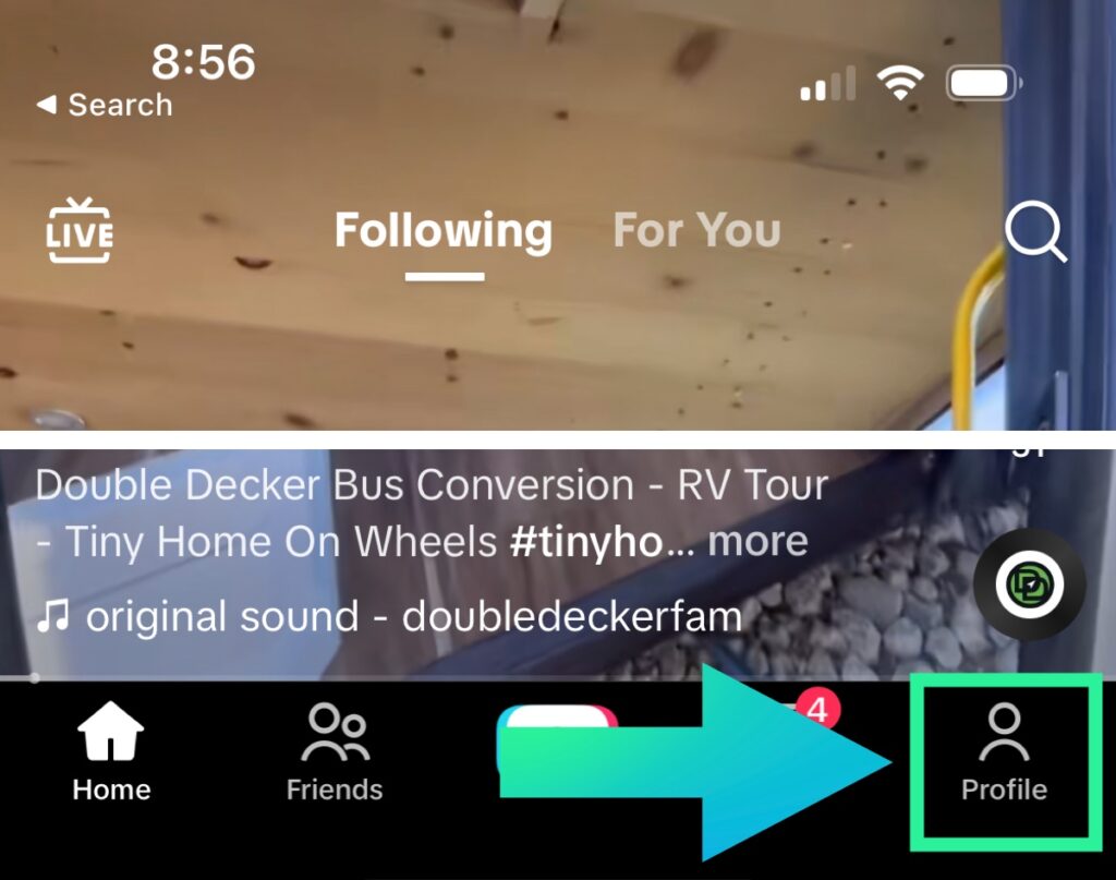 Open the profile tab on tik tok