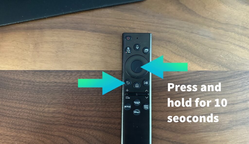 Reset the samsung solarcell remote by pressing and holding the back and enter button for 10 seconds