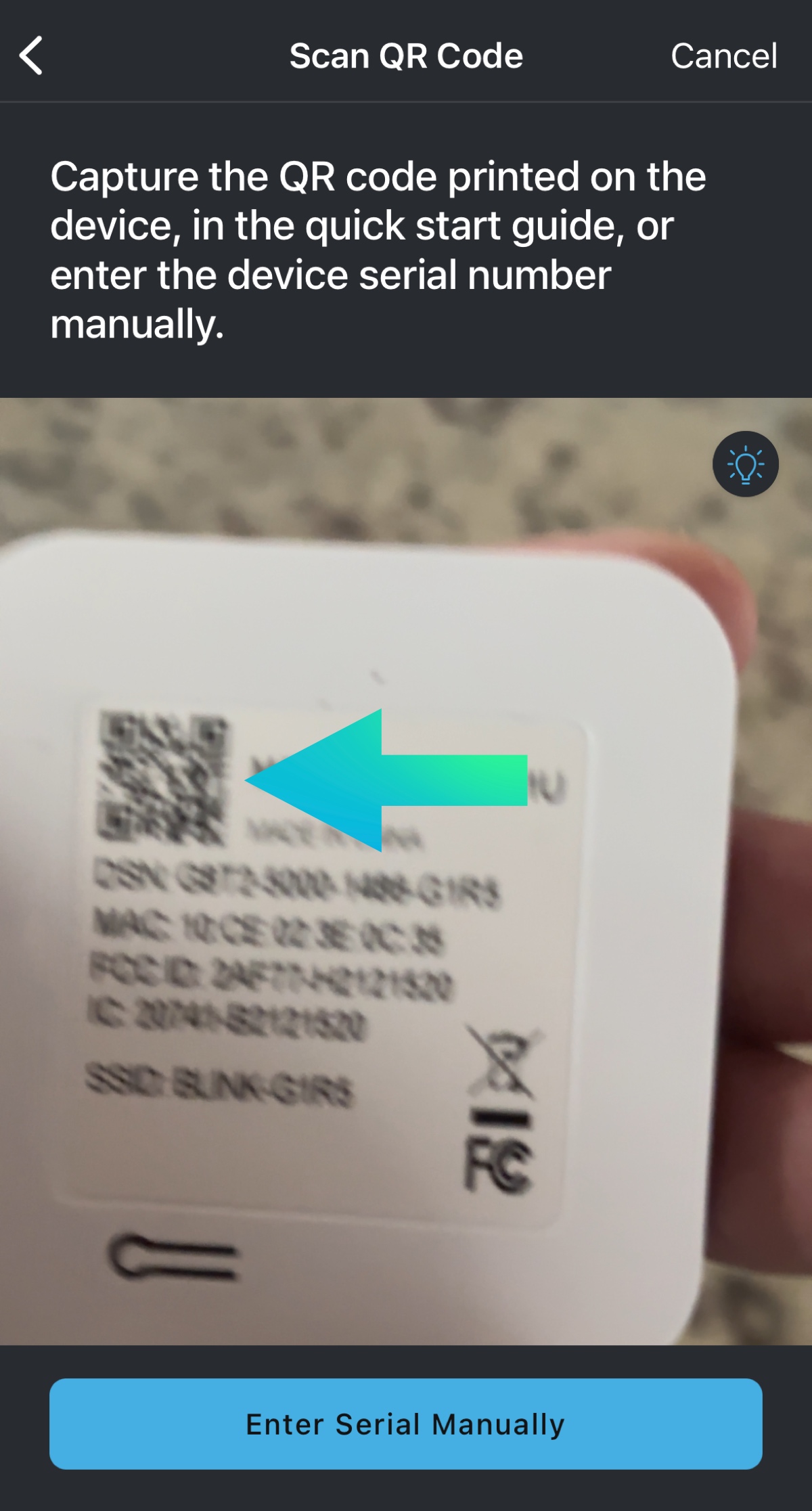 Scan the QR code to add the Sync Module