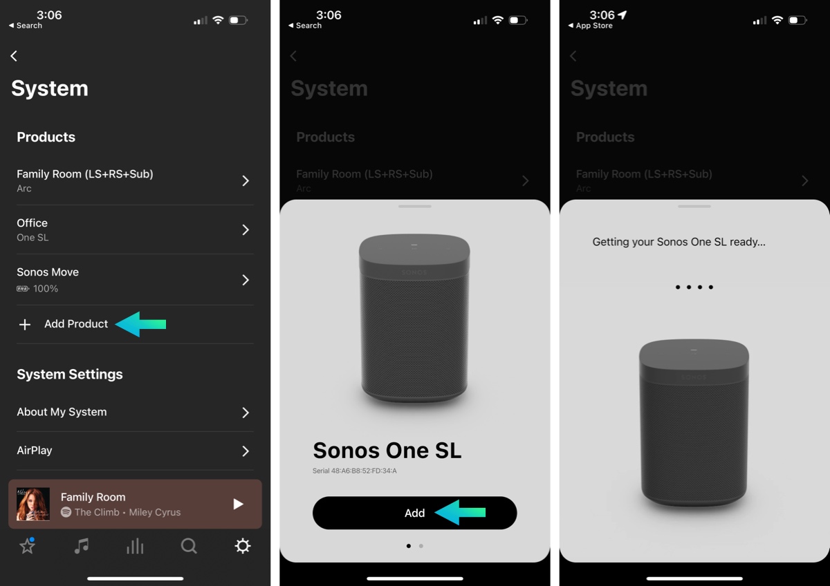 Adding speaker to Sonos system