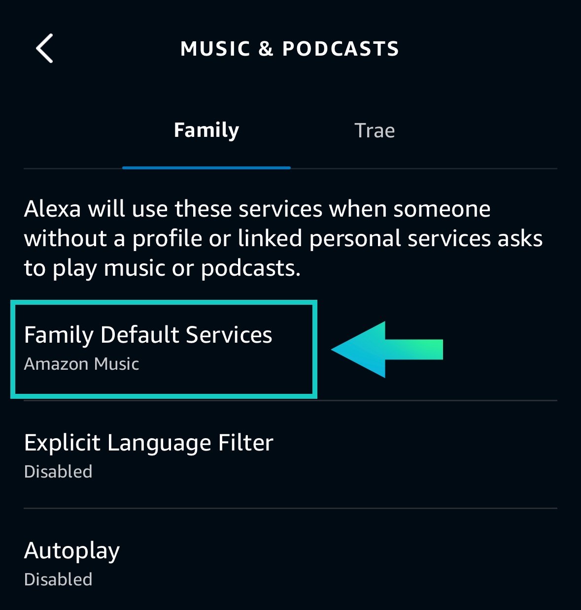 Select family default services