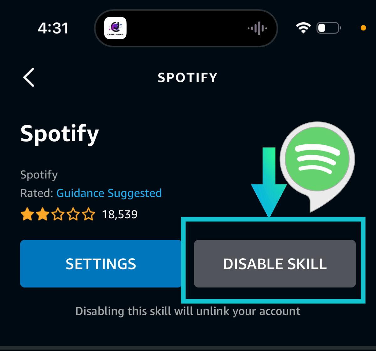 Disable Spotify in Alexa app