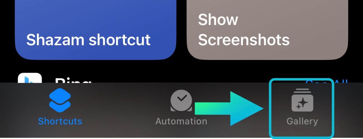 iphone shortcut app gallery tab