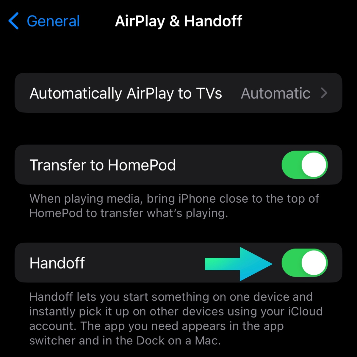 Enable handoff