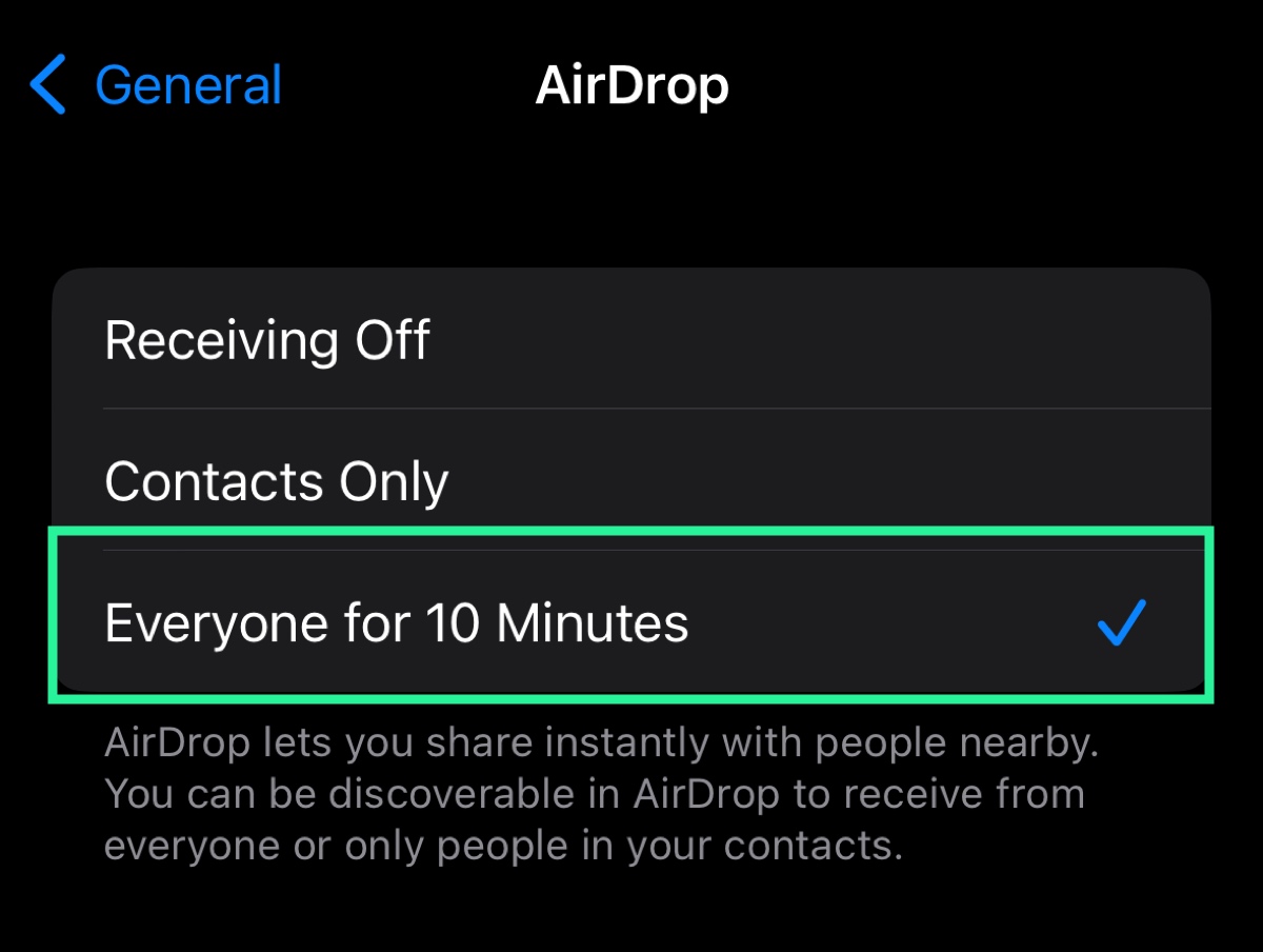 iphone airdrop select everyone