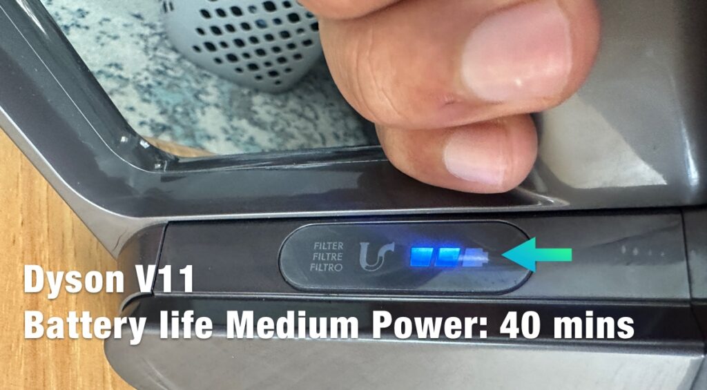 Dyson V11 battery life at medium power