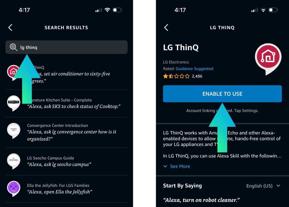 Search for LG thinQ and enable