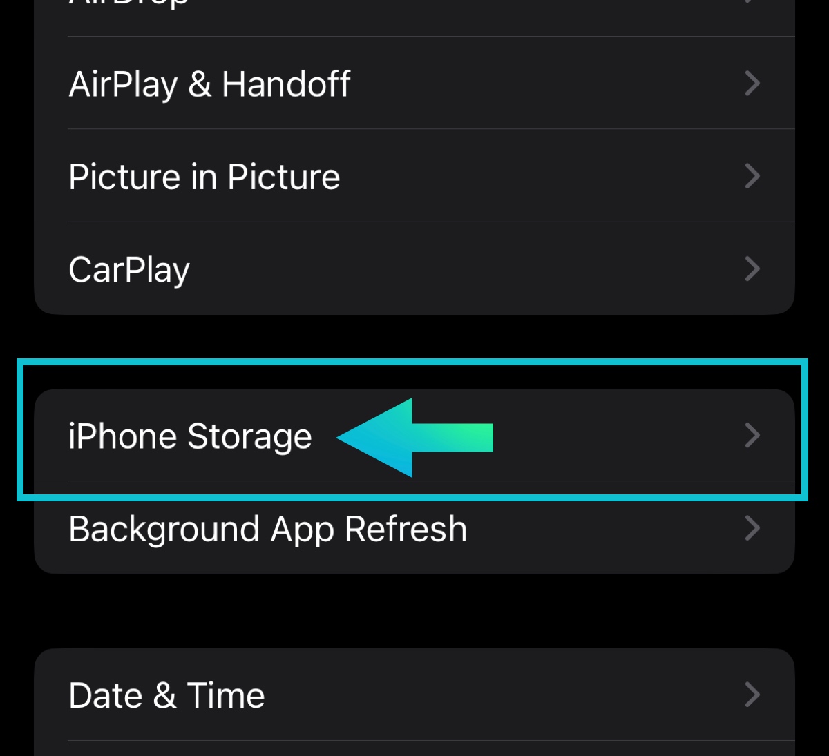 Select iPhone Storage