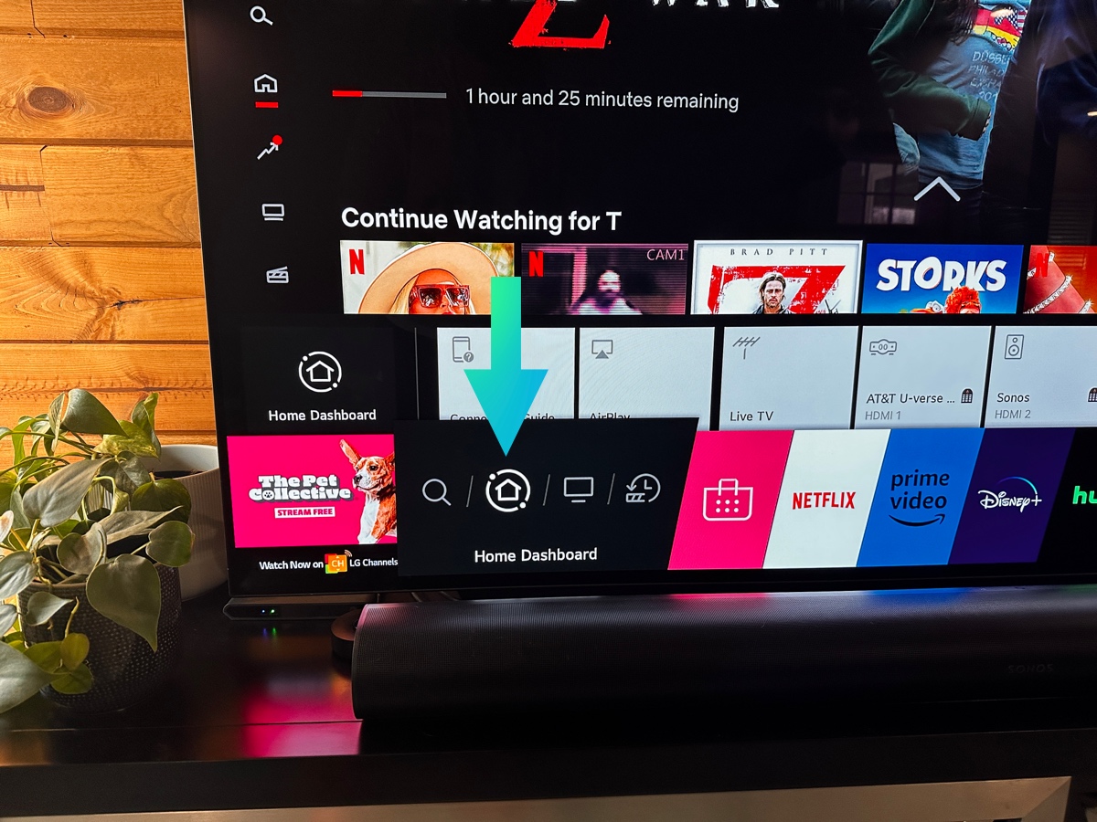 Home dashboard button on LG TV