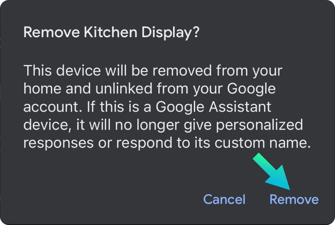 Confirm you want to remove the device