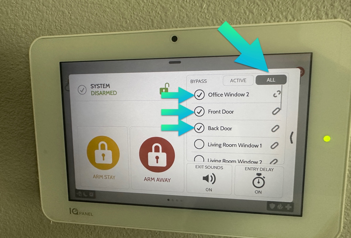 Adding bypass zones to ADT IQ panel