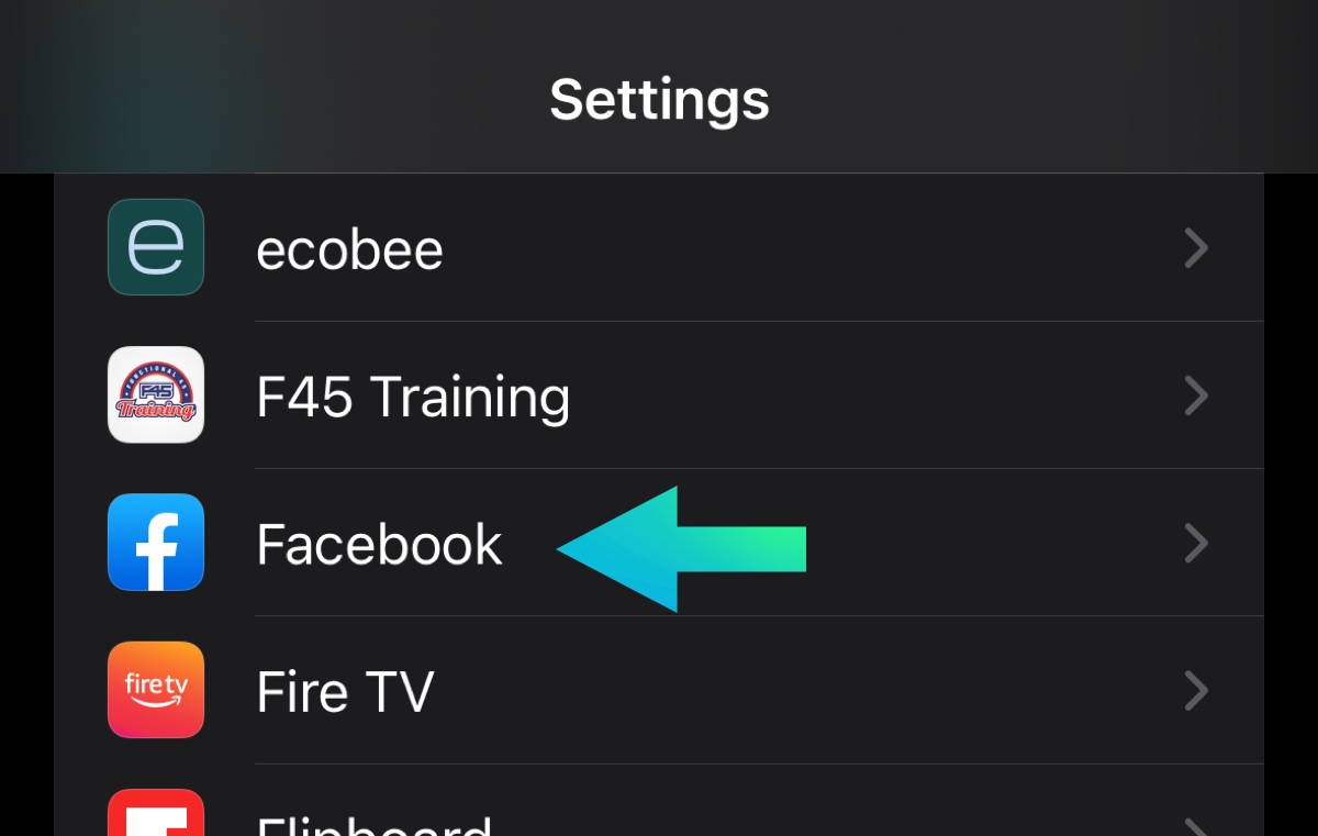 Find facebook in iphone settings