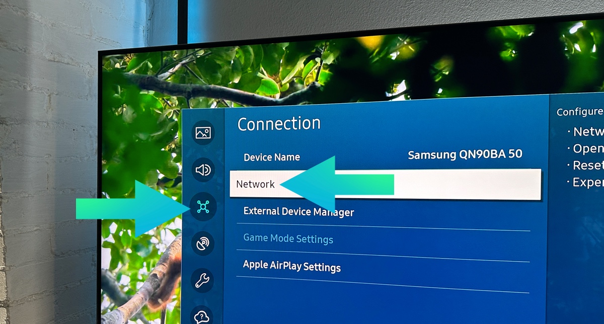 samsung tv connection then network