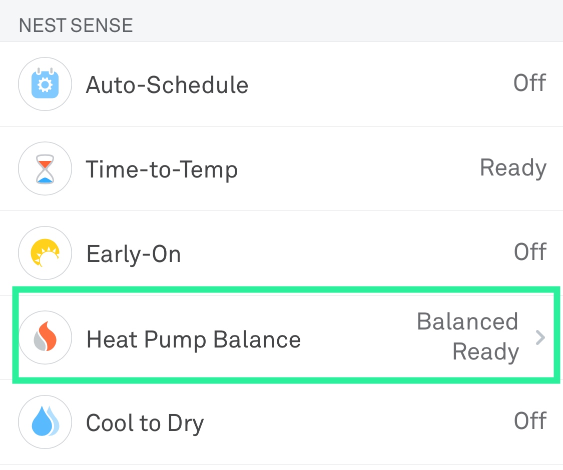 Nest app - heat pump balance