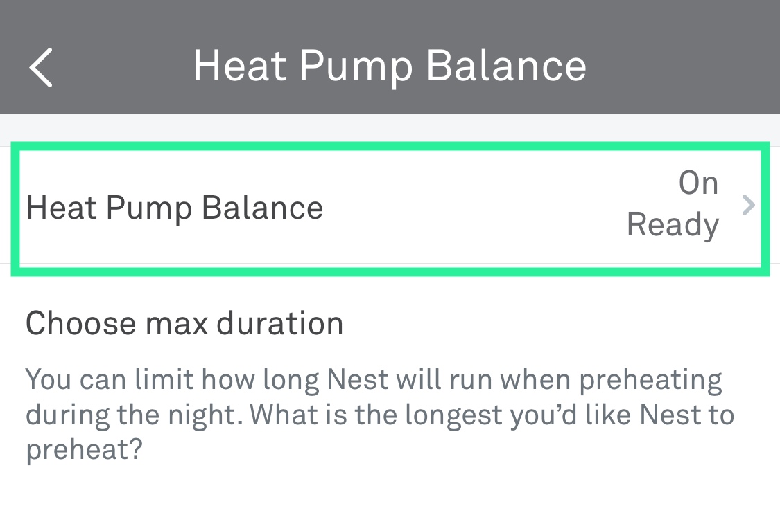 Nest app - heat pump balance on ready