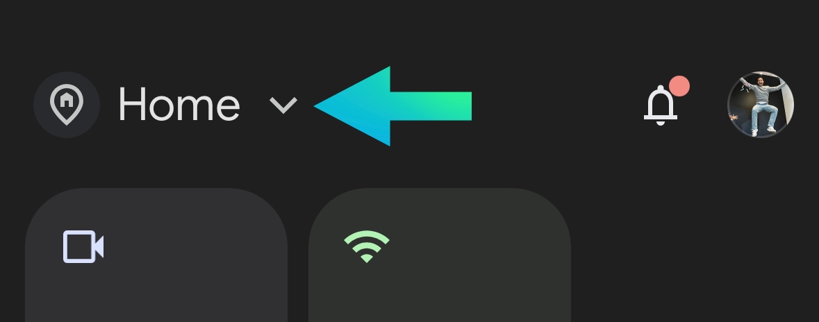 Select your home on the google home app