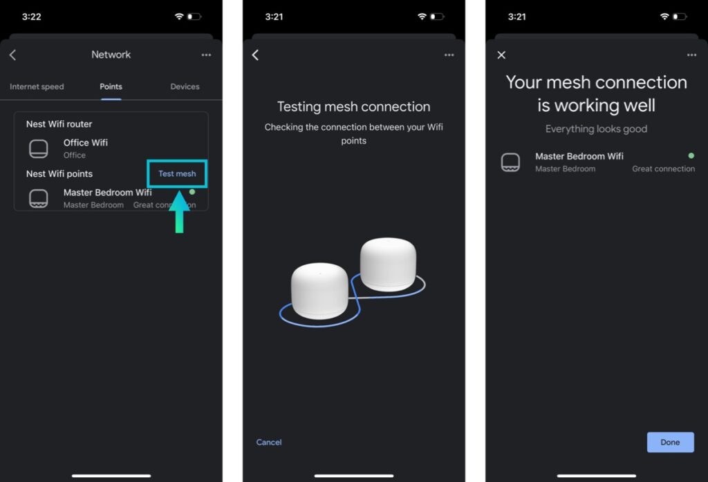 Running a mesh test on the Google Nest WiFI