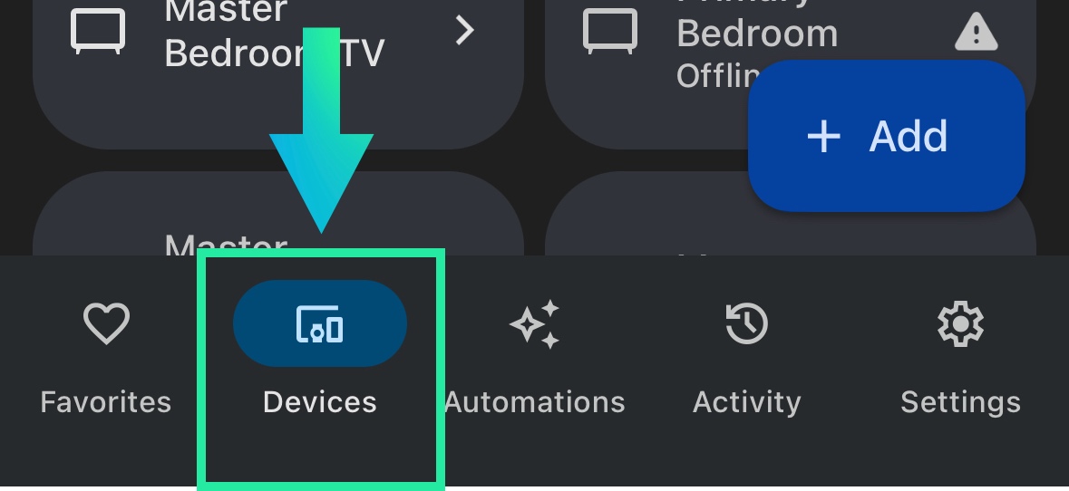 Devices tab on Google Home app