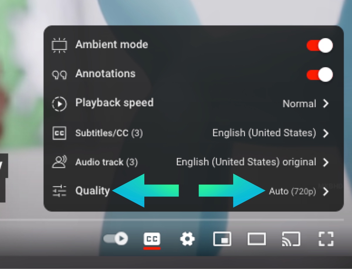 Youtube - Quality menu