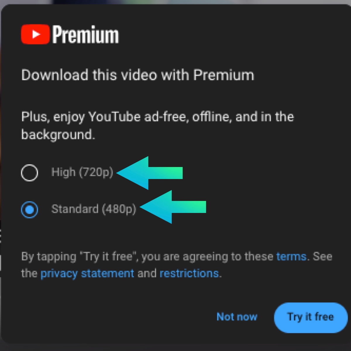 Youtube - select the quality of the download