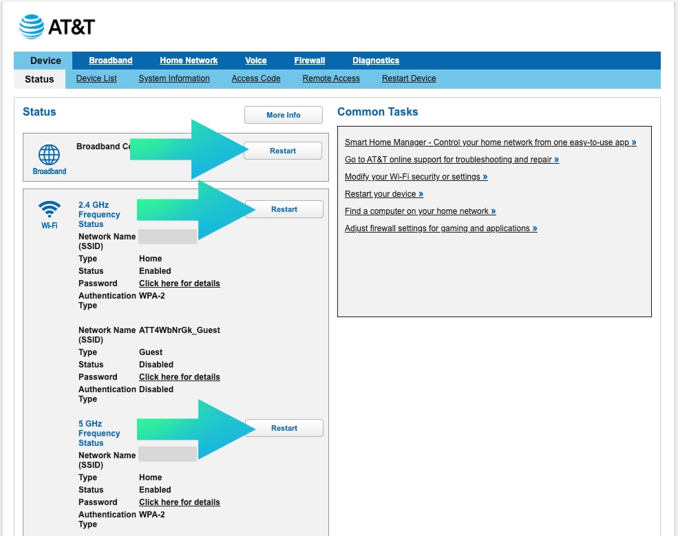 restart the att network from the router network