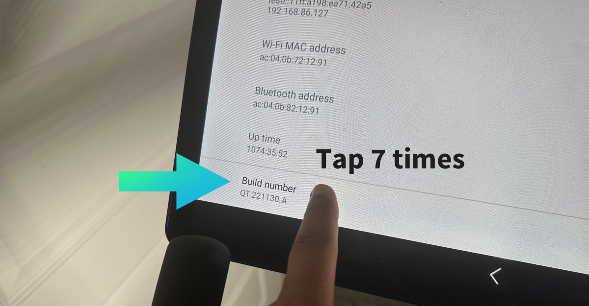 Peloton build number. Tap 7 times