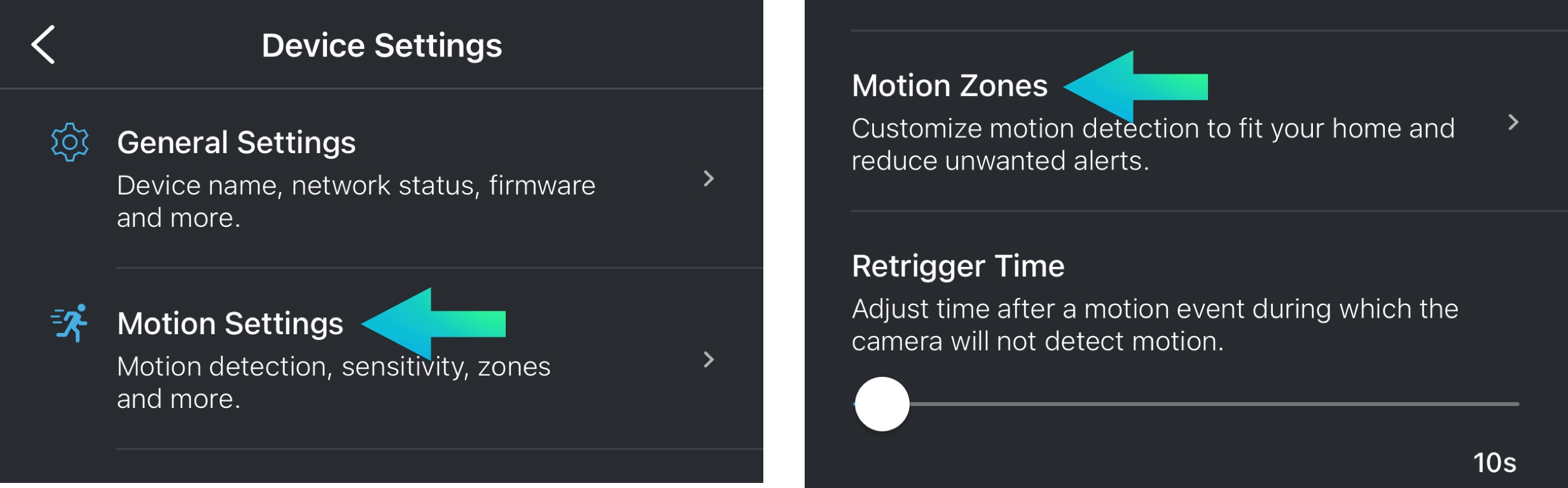 Blink motion settings then motion zones