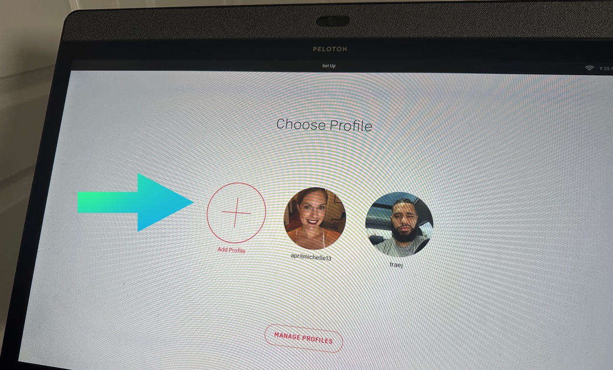 Profile selection screen on Peloton