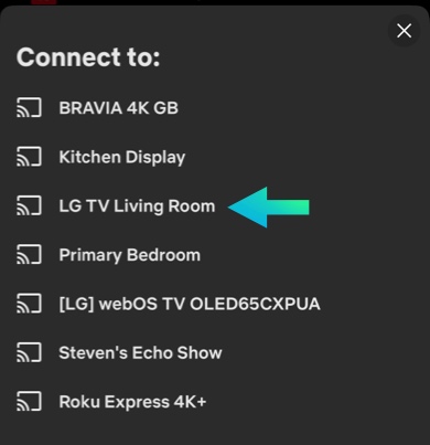 Cast netflix - select device